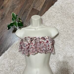 Victoria's Secret Large Pink Floral Lace Strapless Ruffle Bandeau Bralette